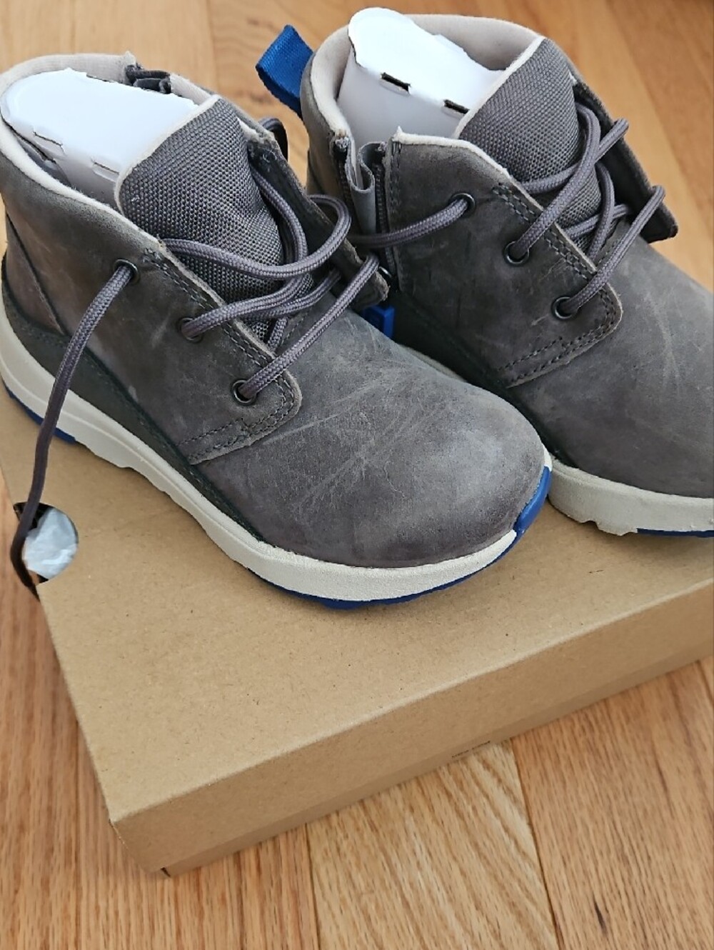 UGG Kids Gray and Blue Suede Lace-Up Boots